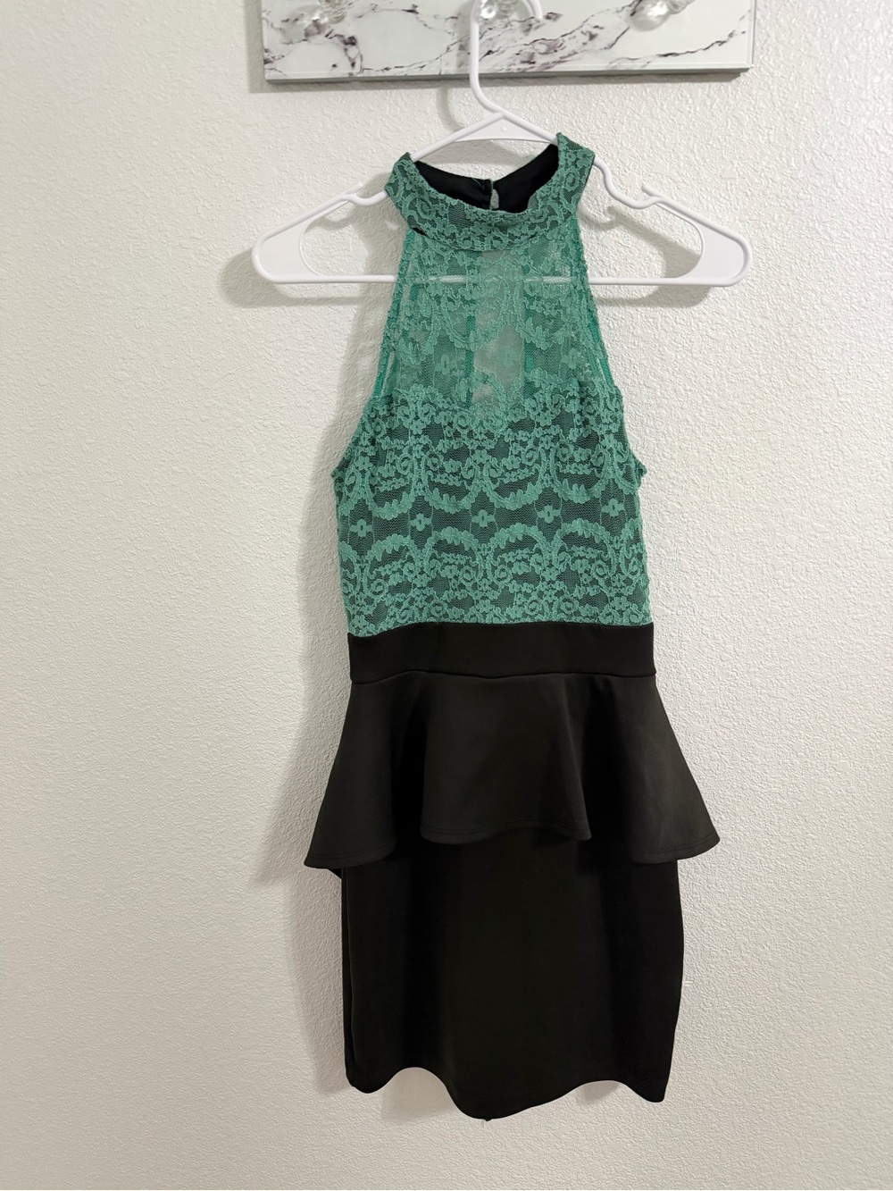 Wet Seal Mint Lace & Black Peplum Dress